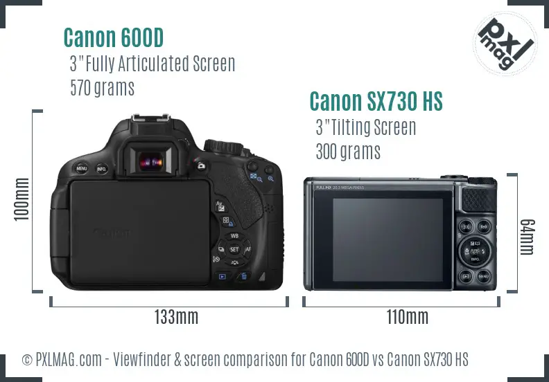 Canon 600D vs Canon SX730 HS Screen and Viewfinder comparison Canon 600D vs Canon SX730 HS Screen and Viewfinder comparison