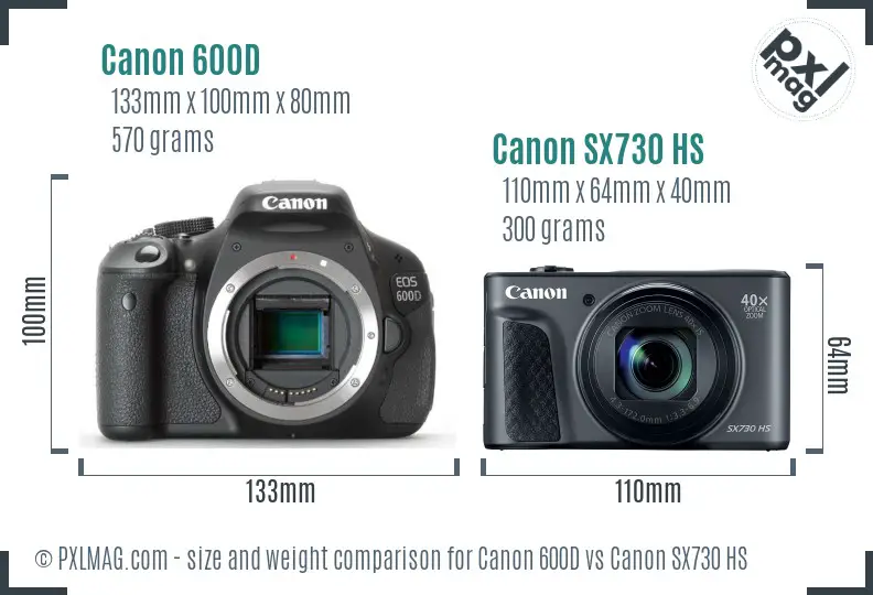Canon 600D vs Canon SX730 HS size comparison Canon 600D vs Canon SX730 HS size comparison