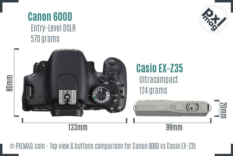 Canon 600D vs Casio EX-Z35 top view buttons comparison