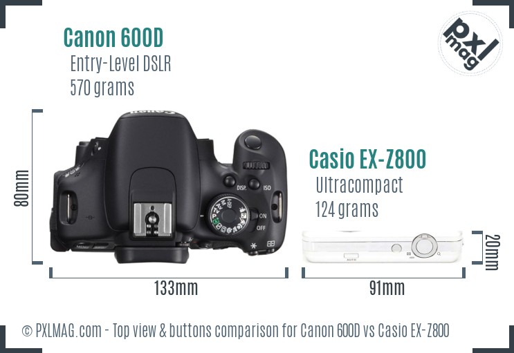 Canon 600D vs Casio EX-Z800 top view buttons comparison