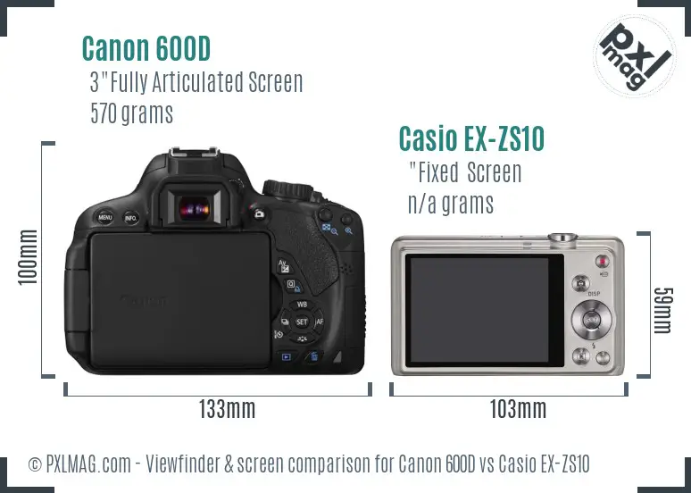 Canon 600D vs Casio EX-ZS10 Screen and Viewfinder comparison