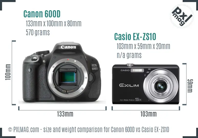 Canon 600D vs Casio EX-ZS10 size comparison