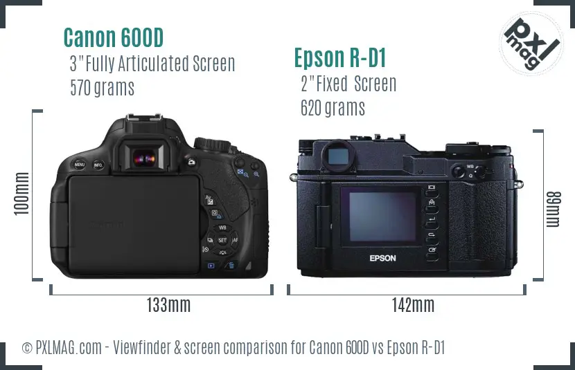 Canon 600D vs Epson R-D1 Screen and Viewfinder comparison