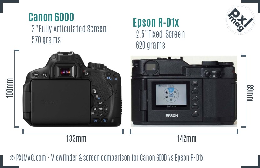 Canon 600D vs Epson R-D1x Screen and Viewfinder comparison