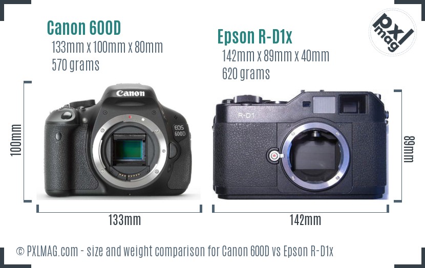 Canon 600D vs Epson R-D1x size comparison