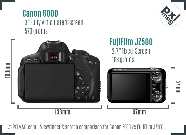 Canon 600D vs FujiFilm JZ500 Screen and Viewfinder comparison