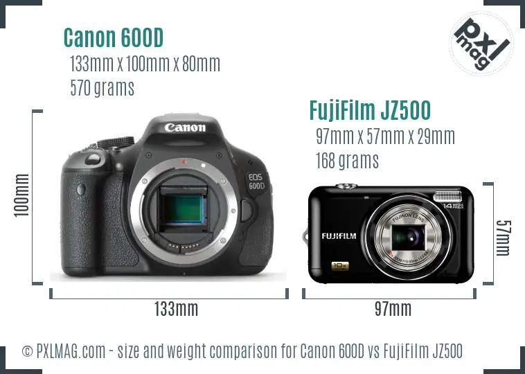 Canon 600D vs FujiFilm JZ500 size comparison