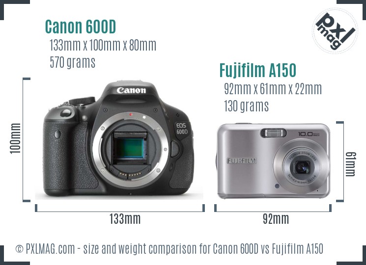 Canon 600D vs Fujifilm A150 size comparison