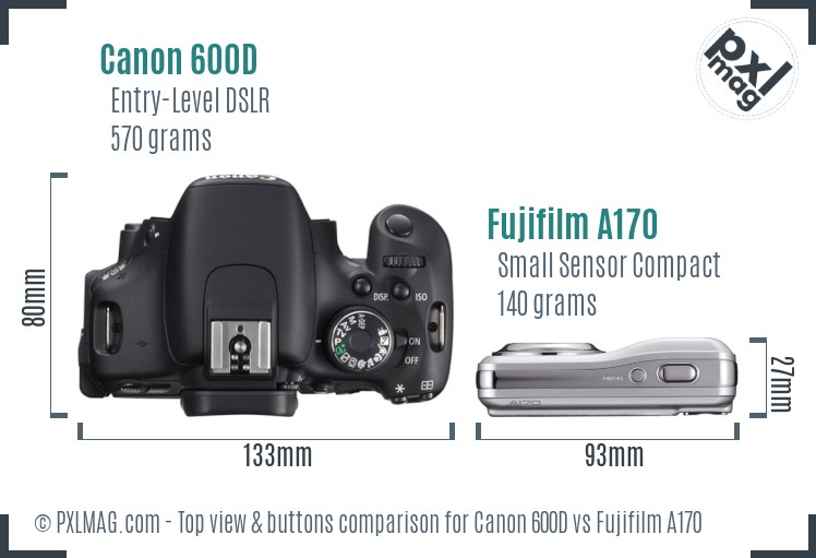 Canon 600D vs Fujifilm A170 top view buttons comparison