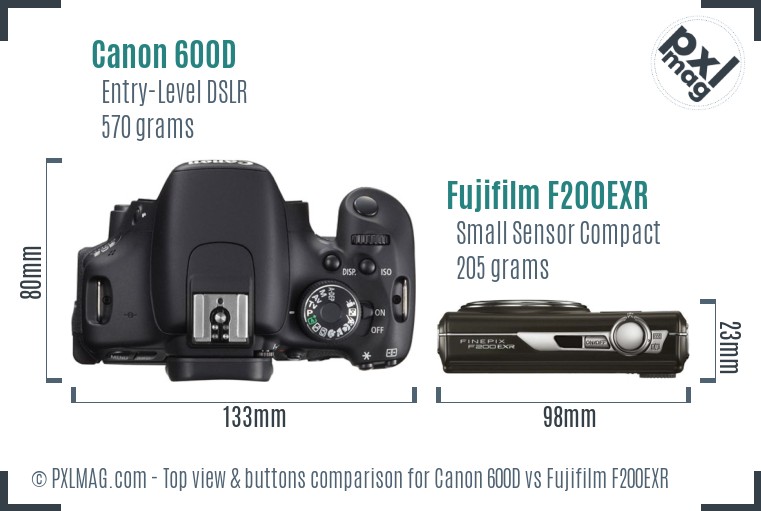 Canon 600D vs Fujifilm F200EXR top view buttons comparison