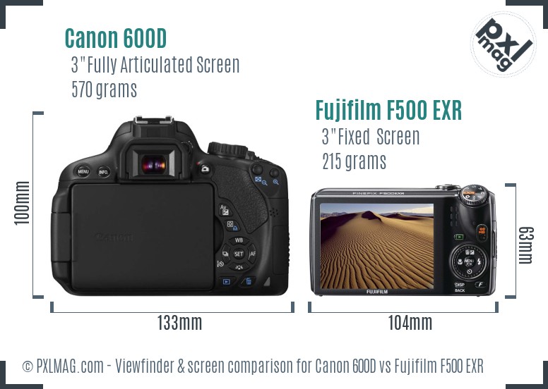 Canon 600D vs Fujifilm F500 EXR Screen and Viewfinder comparison