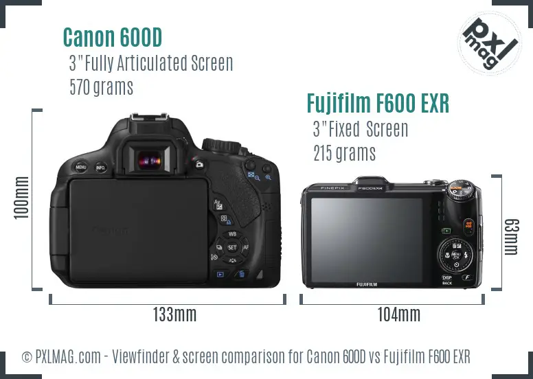 Canon 600D vs Fujifilm F600 EXR Screen and Viewfinder comparison