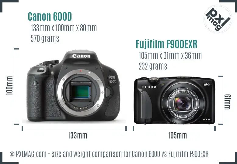 Canon 600D vs Fujifilm F900EXR size comparison Canon 600D vs Fujifilm F900EXR size comparison