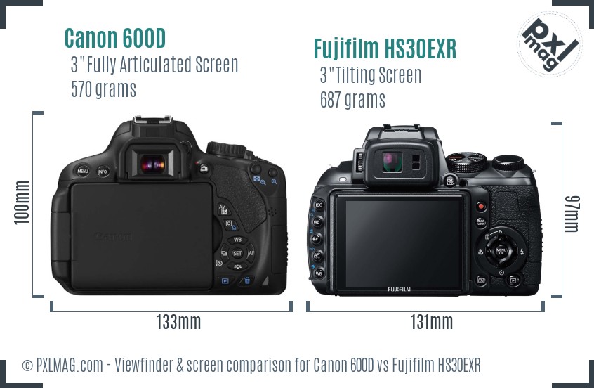 Canon 600D vs Fujifilm HS30EXR Screen and Viewfinder comparison