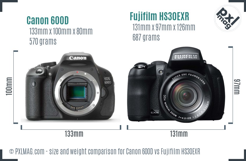 Canon 600D vs Fujifilm HS30EXR size comparison