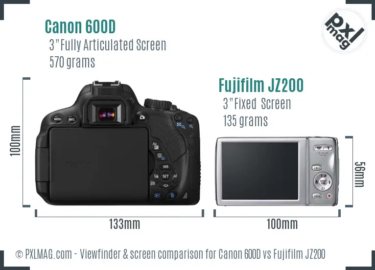 Canon 600D vs Fujifilm JZ200 Screen and Viewfinder comparison
