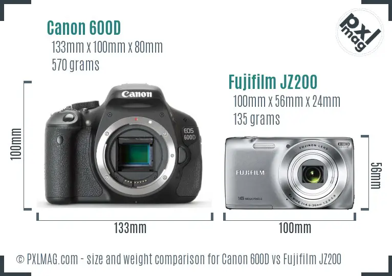 Canon 600D vs Fujifilm JZ200 size comparison