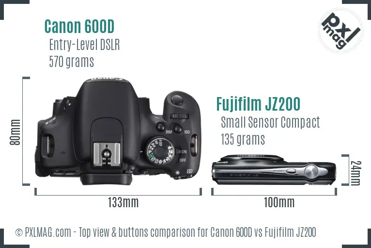 Canon 600D vs Fujifilm JZ200 top view buttons comparison