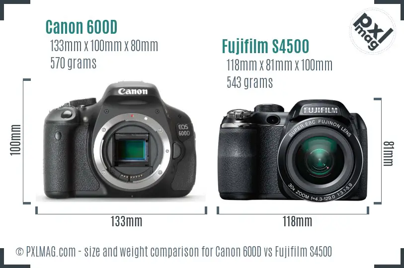 Canon 600D vs Fujifilm S4500 size comparison