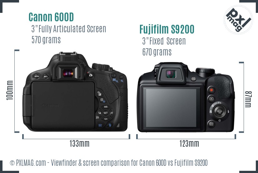 Canon 600D vs Fujifilm S9200 Screen and Viewfinder comparison