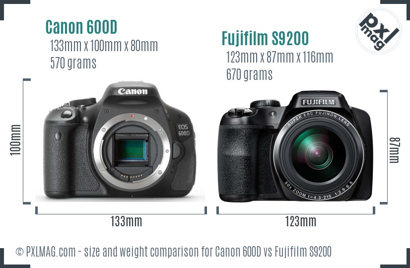 Canon 600D vs Fujifilm S9200 size comparison Canon 600D vs Fujifilm S9200 size comparison