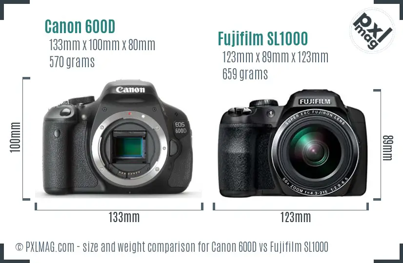 Canon 600D vs Fujifilm SL1000 size comparison