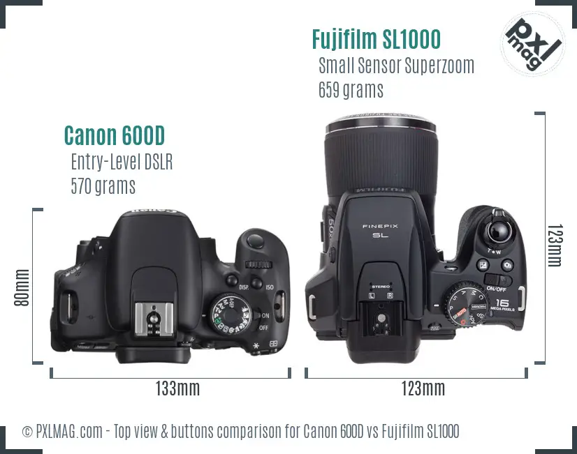 Canon 600D vs Fujifilm SL1000 top view buttons comparison