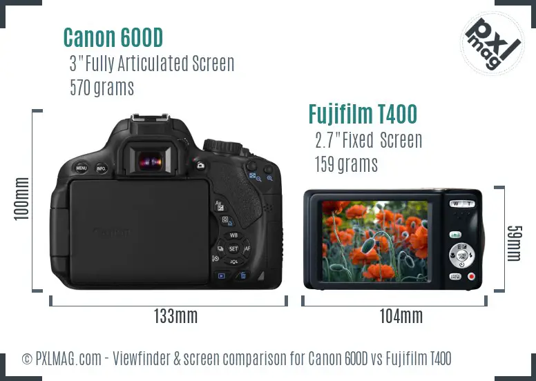 Canon 600D vs Fujifilm T400 Screen and Viewfinder comparison Canon 600D vs Fujifilm T400 Screen and Viewfinder comparison
