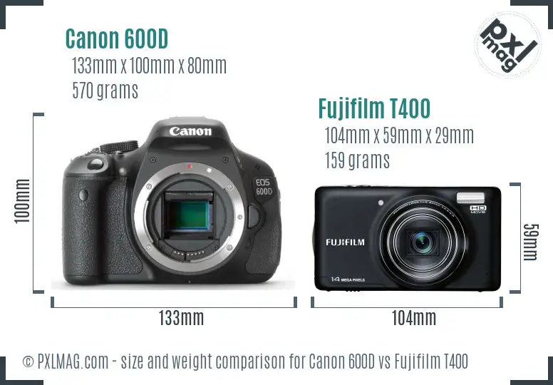 Canon 600D vs Fujifilm T400 size comparison Canon 600D vs Fujifilm T400 size comparison