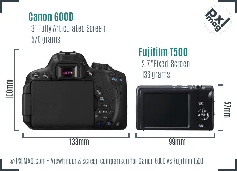 Canon 600D vs Fujifilm T500 Screen and Viewfinder comparison