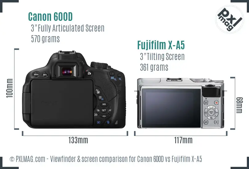 Canon 600D vs Fujifilm X-A5 Screen and Viewfinder comparison