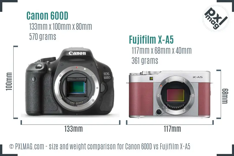 Canon 600D vs Fujifilm X-A5 size comparison