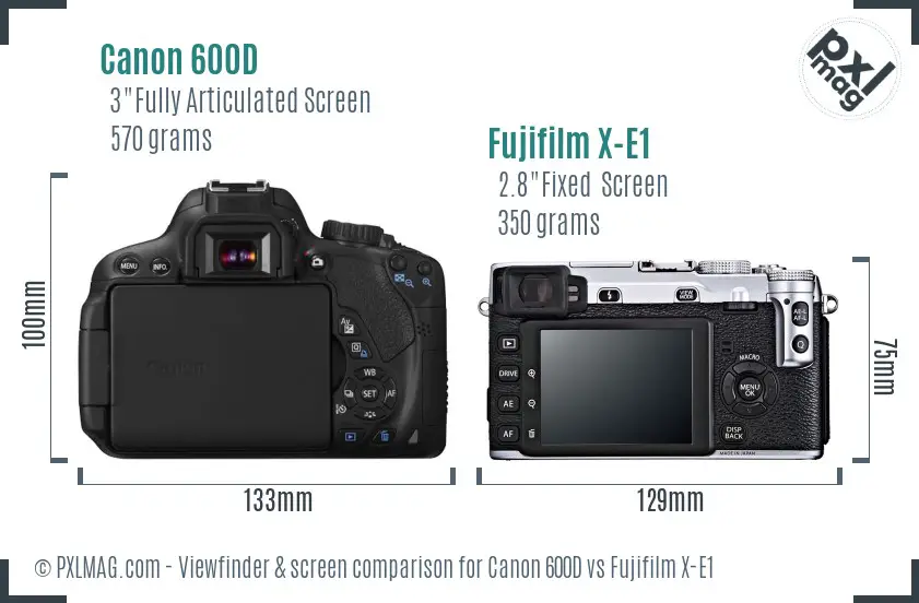 Canon 600D vs Fujifilm X-E1 Screen and Viewfinder comparison
