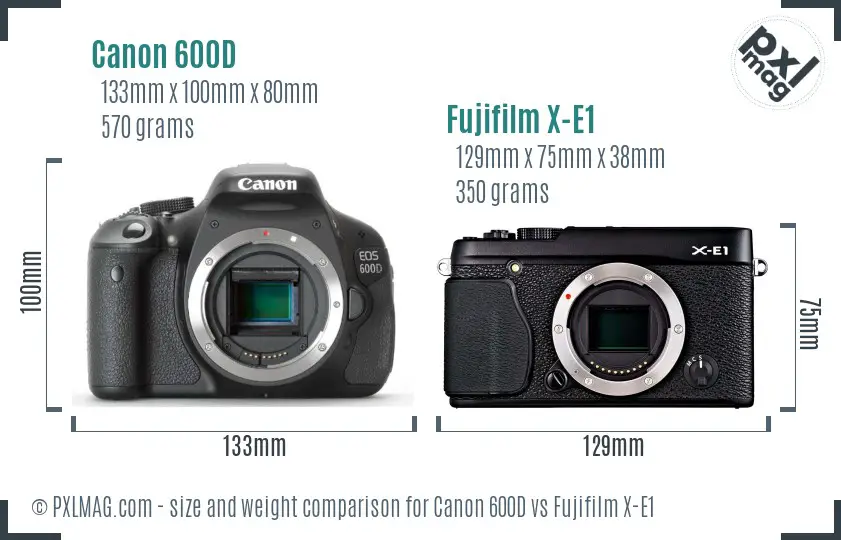 Canon 600D vs Fujifilm X-E1 size comparison