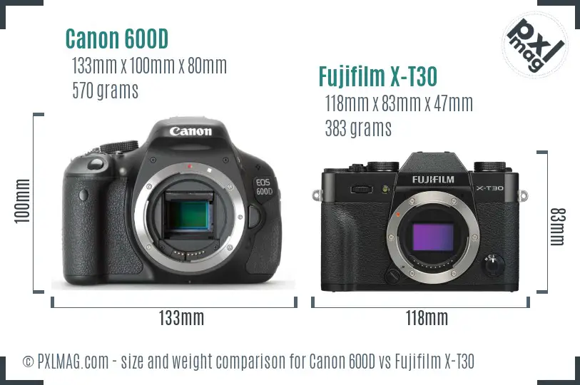 Canon 600D vs Fujifilm X-T30 size comparison Canon 600D vs Fujifilm X-T30 size comparison
