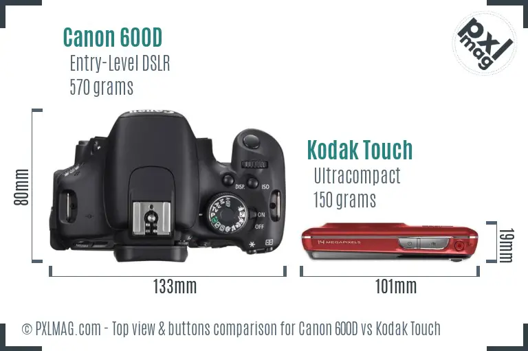 Canon 600D vs Kodak Touch top view buttons comparison