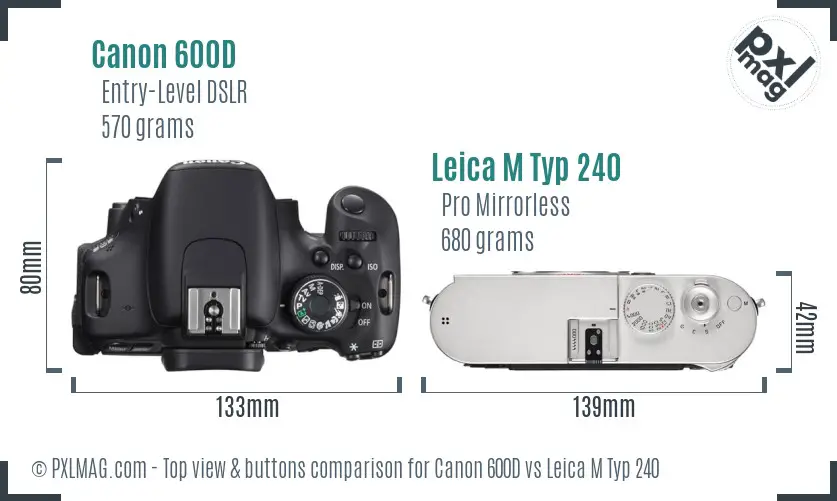 Canon 600D vs Leica M Typ 240 top view buttons comparison