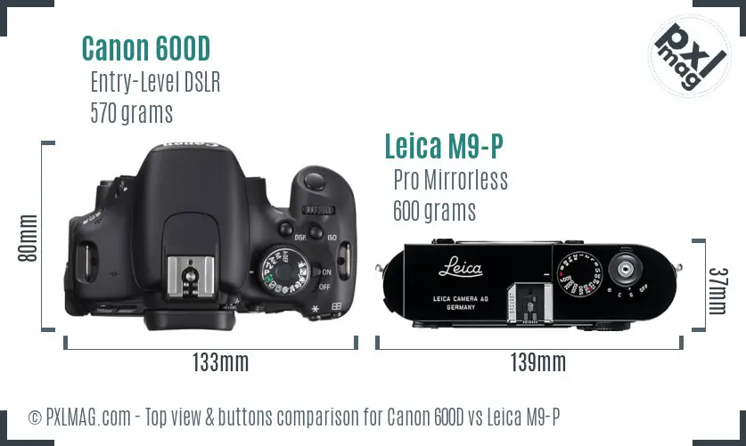 Canon 600D vs Leica M9-P top view buttons comparison