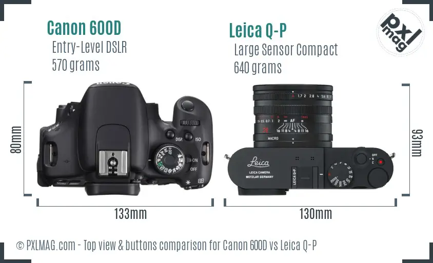 Canon 600D vs Leica Q-P top view buttons comparison