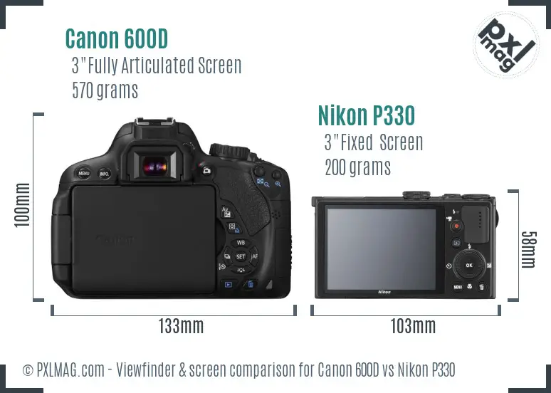 Canon 600D vs Nikon P330 Screen and Viewfinder comparison