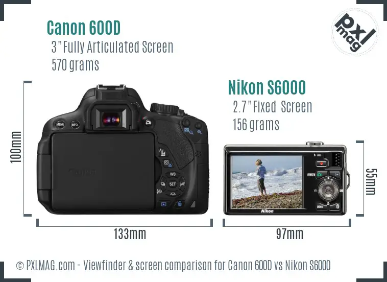Canon 600D vs Nikon S6000 Screen and Viewfinder comparison Canon 600D vs Nikon S6000 Screen and Viewfinder comparison