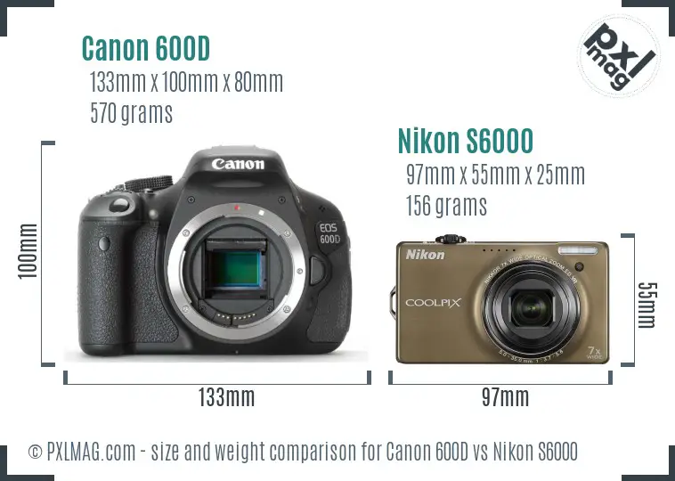 Canon 600D vs Nikon S6000 size comparison Canon 600D vs Nikon S6000 size comparison