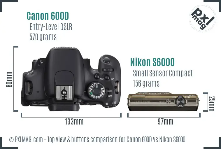 Canon 600D vs Nikon S6000 top view buttons comparison Canon 600D vs Nikon S6000 top view buttons comparison