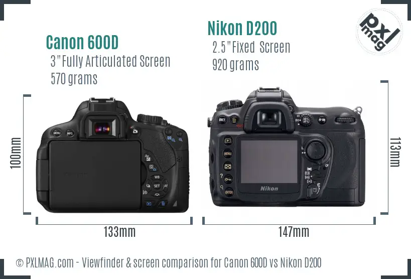 Canon 600D vs Nikon D200 Screen and Viewfinder comparison