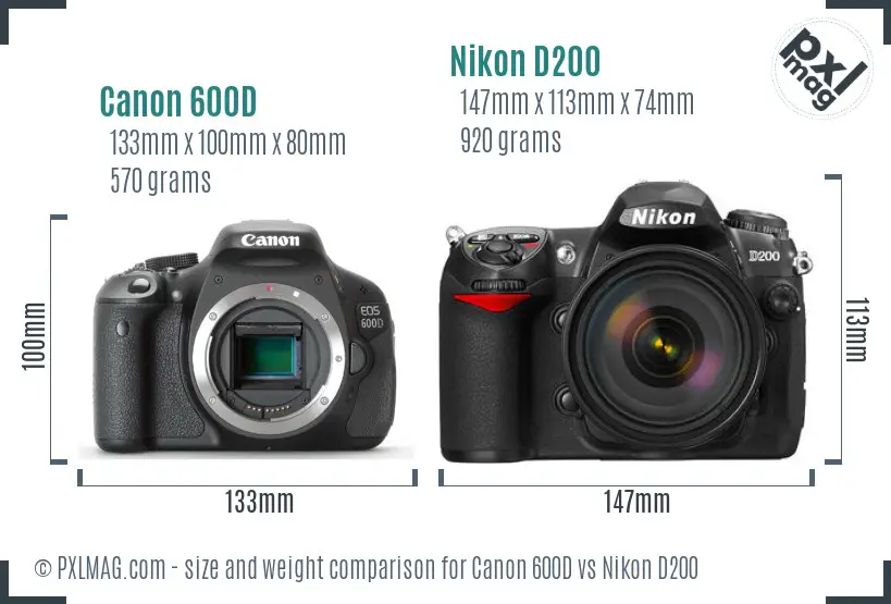 Canon 600D vs Nikon D200 size comparison