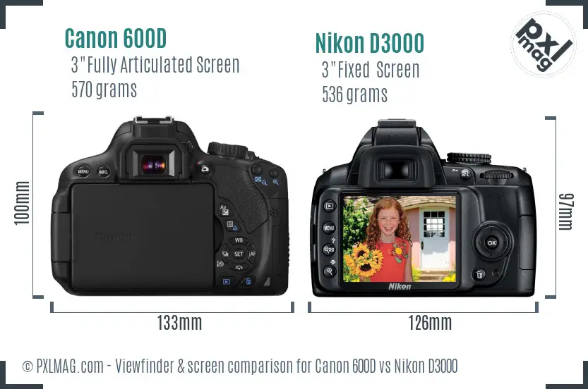 Canon 600D vs Nikon D3000 Screen and Viewfinder comparison