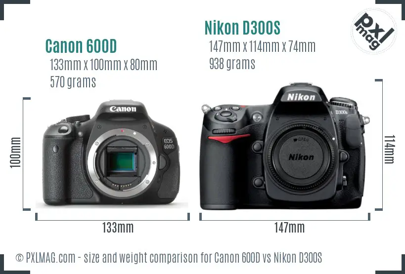 Canon 600D vs Nikon D300S size comparison Canon 600D vs Nikon D300S size comparison