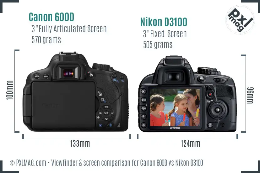 Canon 600D vs Nikon D3100 Screen and Viewfinder comparison