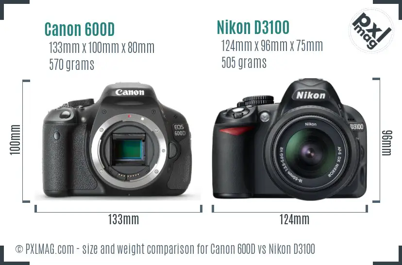 Canon 600D vs Nikon D3100 size comparison
