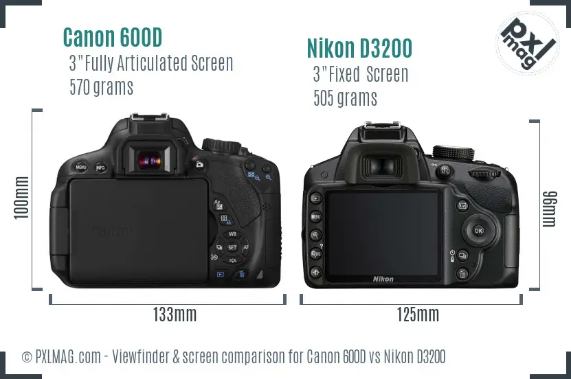 Canon 600D vs Nikon D3200 Screen and Viewfinder comparison